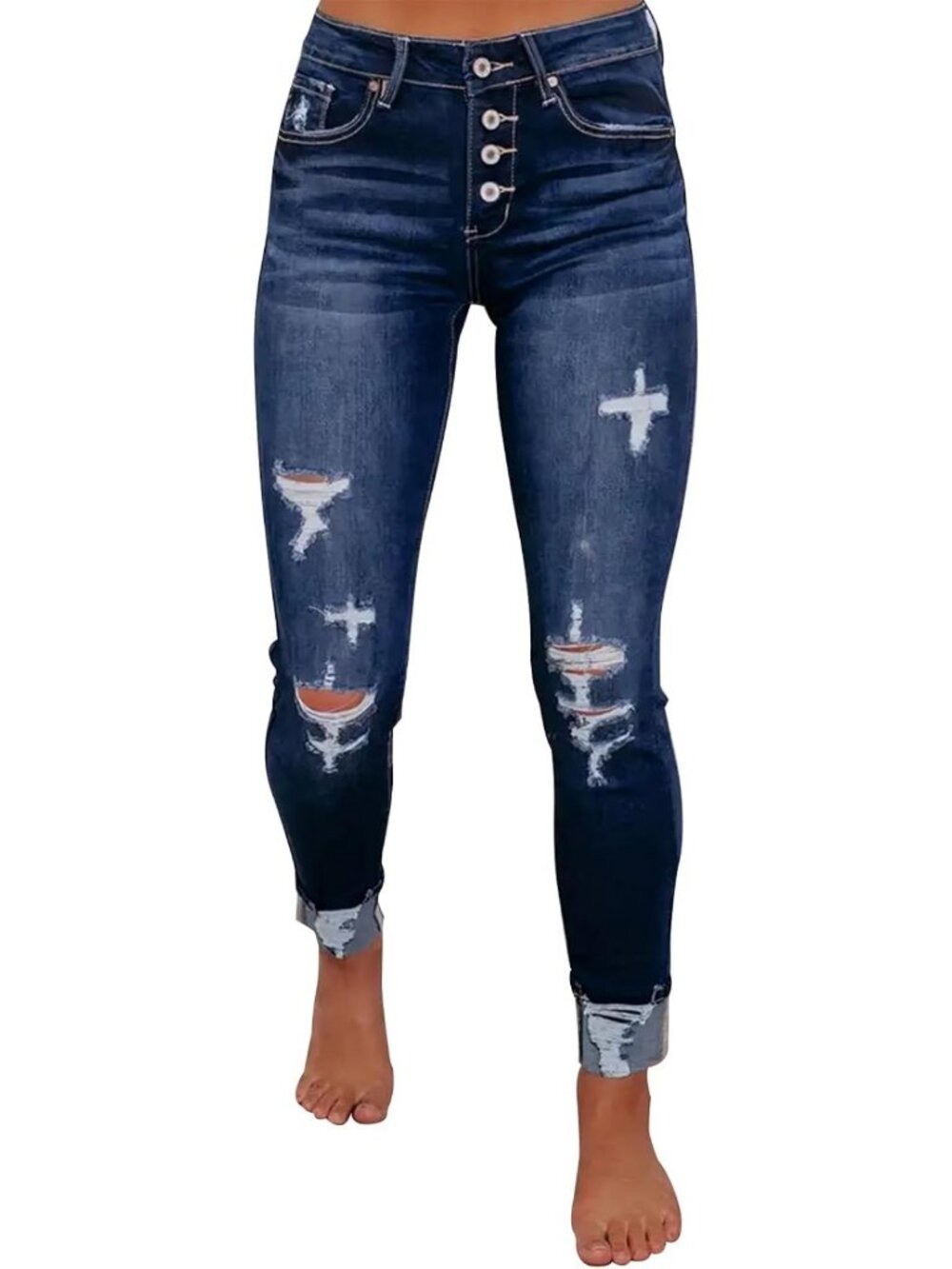 Ripped Skinny Slim Fit Jeans for Women - Distressed Stretchy Denim Pants